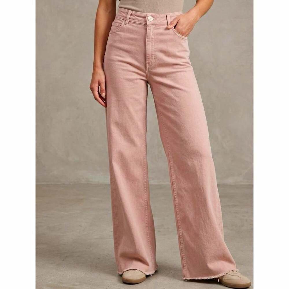 ZARA Womenโs 2 Pink High-Rise Wide-Leg Denim Jeans